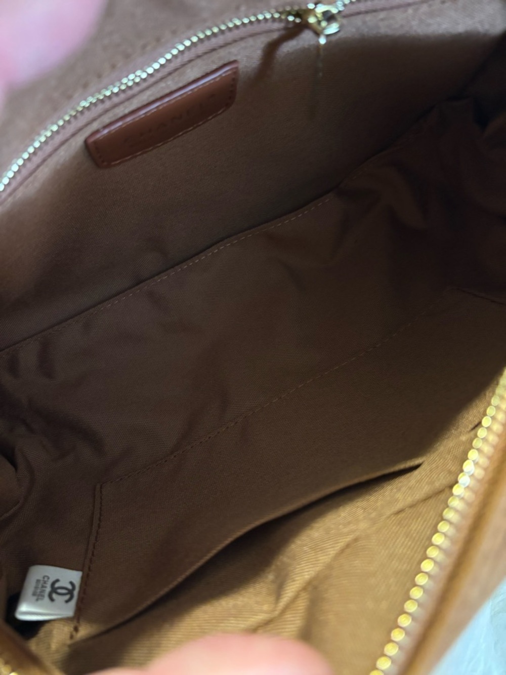 Brown Quilted Suede Top-Handle Satchel with Patent CC Logo - Picture 3 of 9